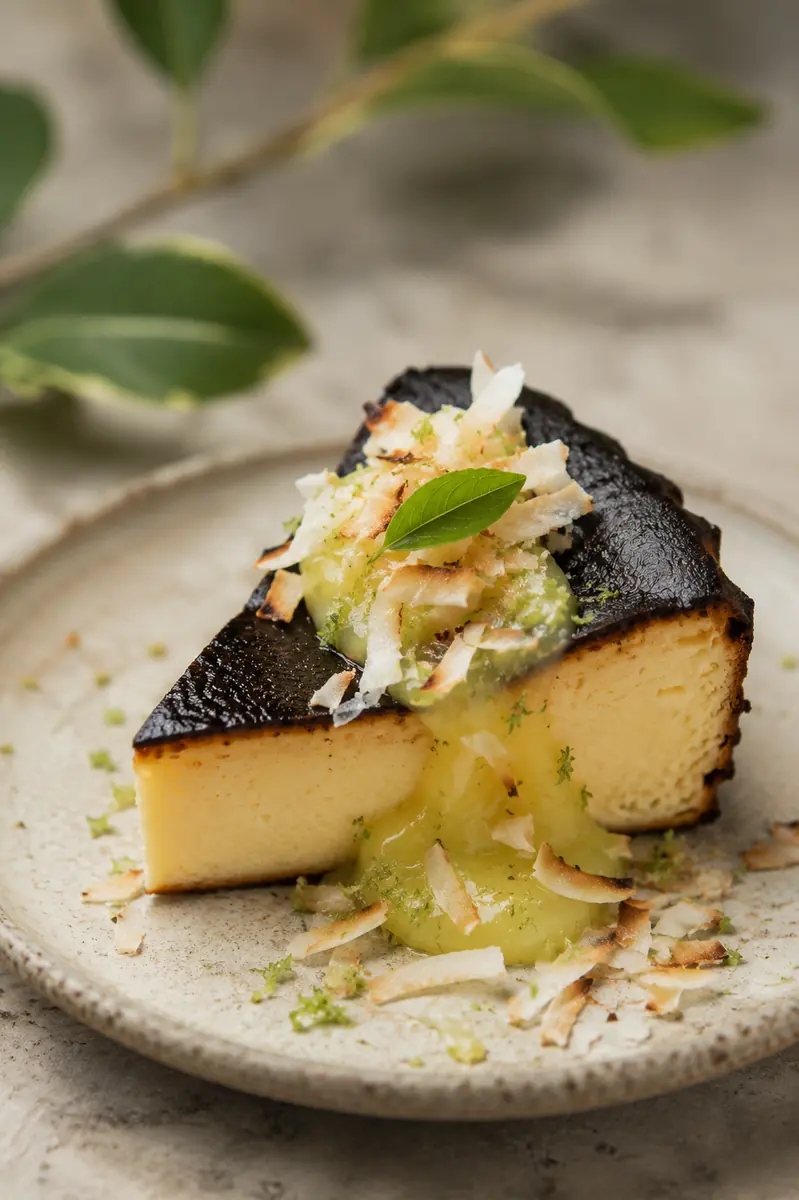 Burnt coconut cheesecake dengan lime curd