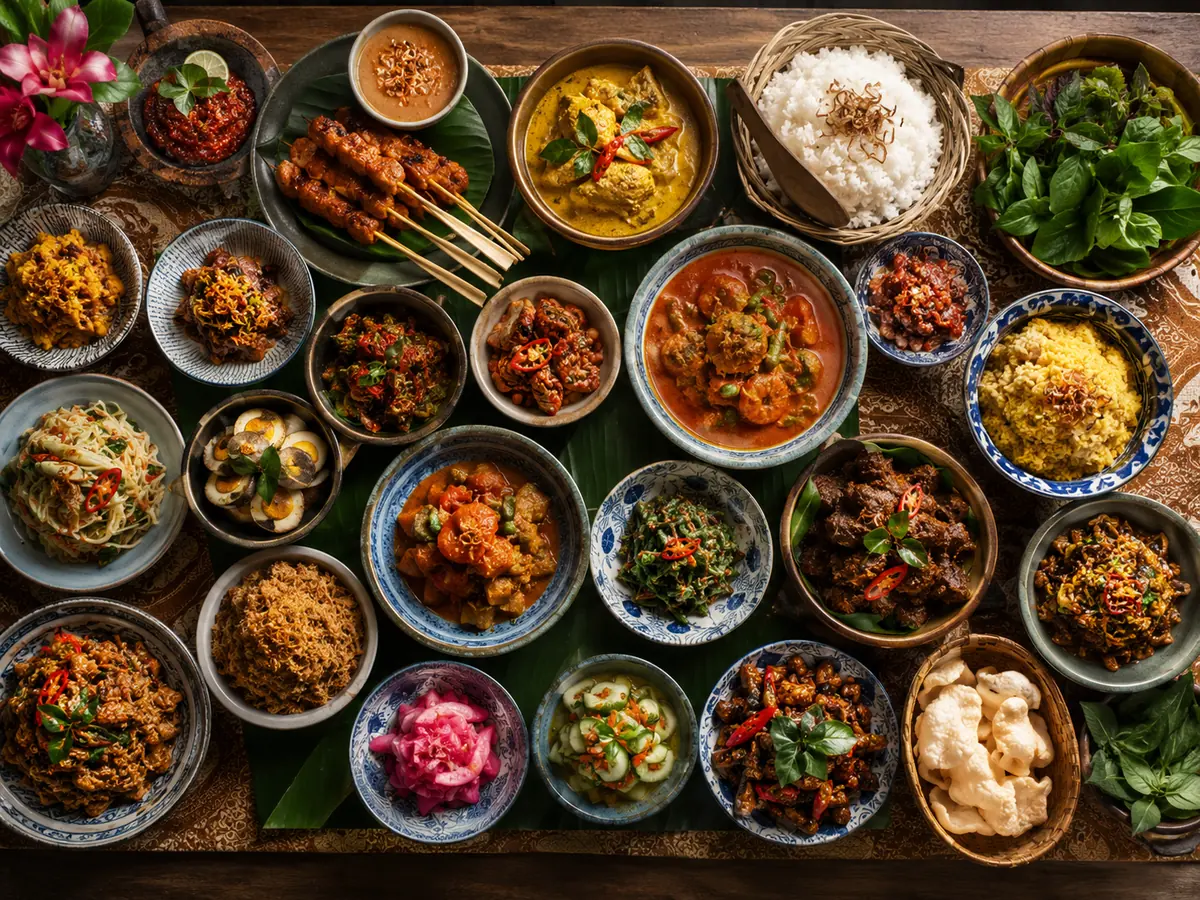 Sajian berbagai hidangan tasting bergaya rijsttafel modern